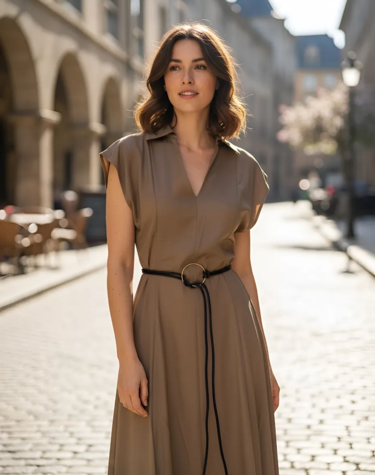 Vestido de Dama con cuello en v