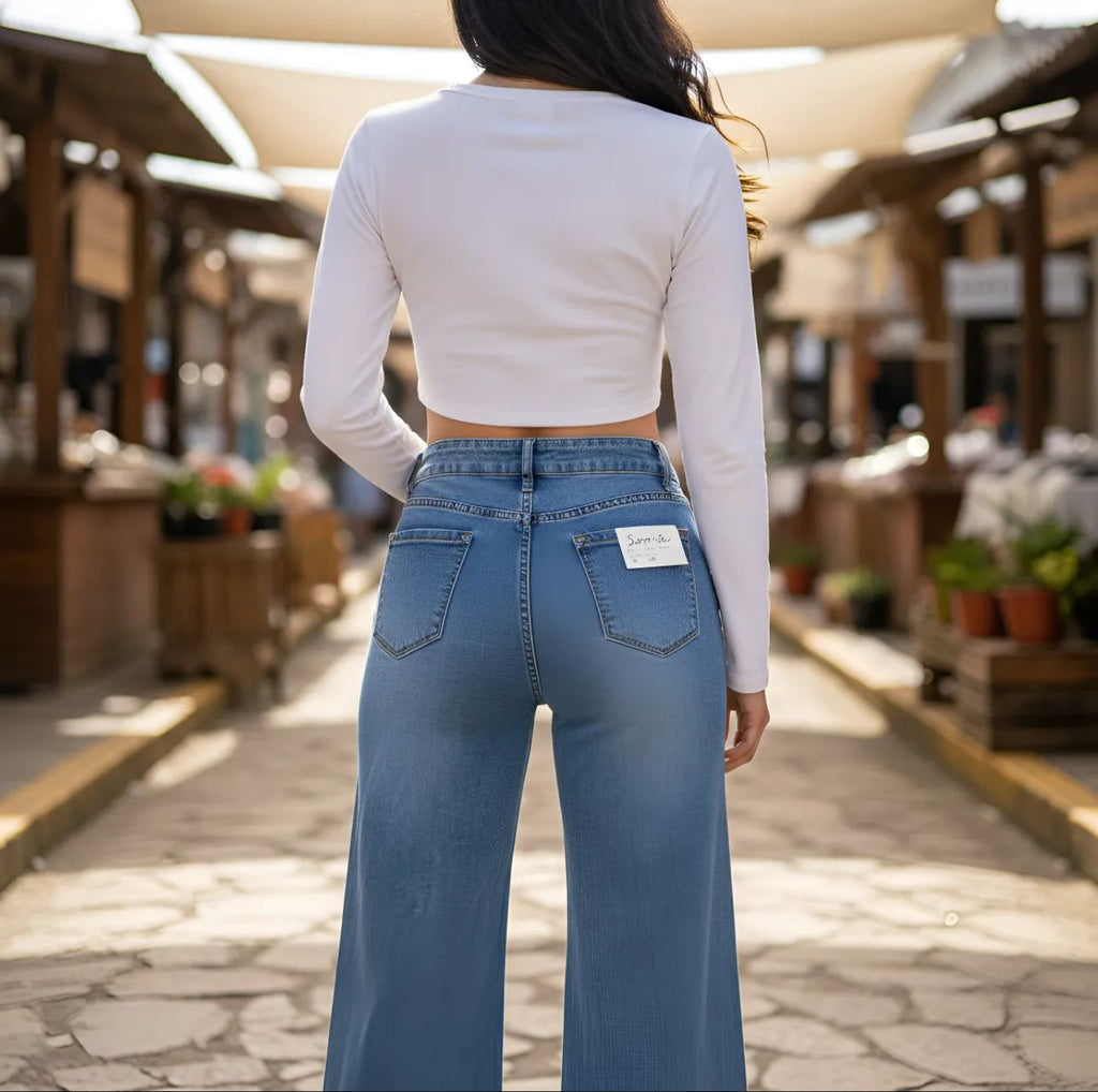 Jeans de Dama de brillos corte wide leg