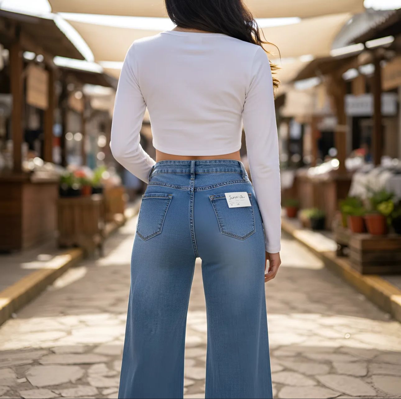 Jeans de Dama de brillos corte wide leg