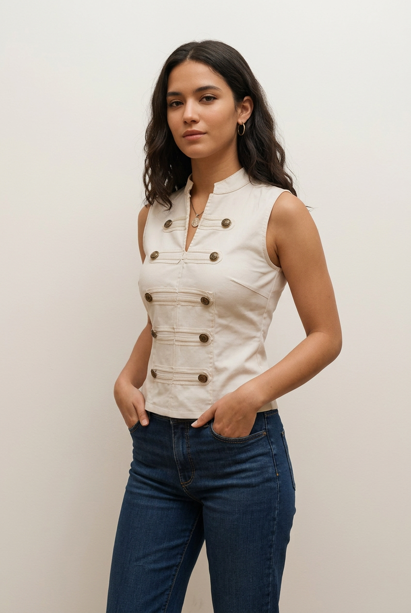 Blusa de Dama estilo Napoleon sin Mangas