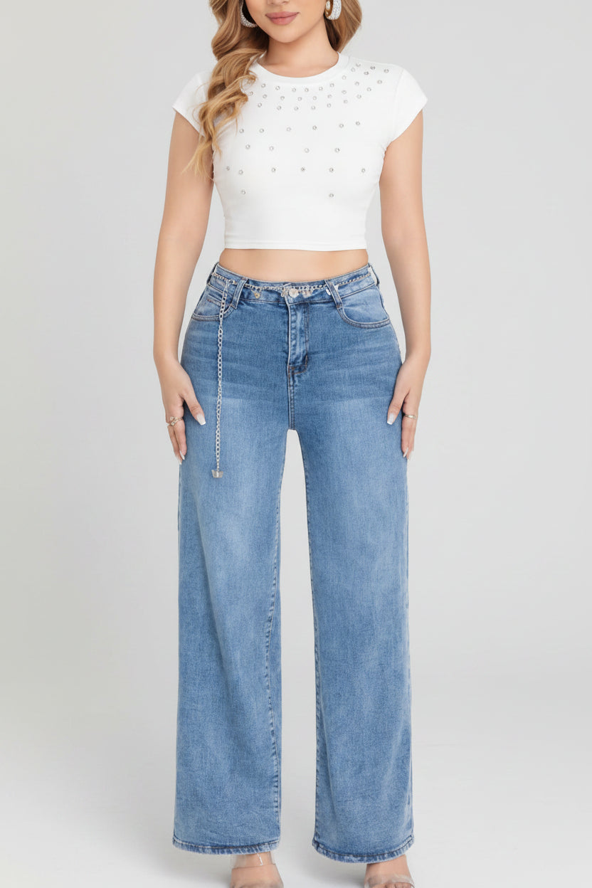 Jeans de Dama corte holgado liso